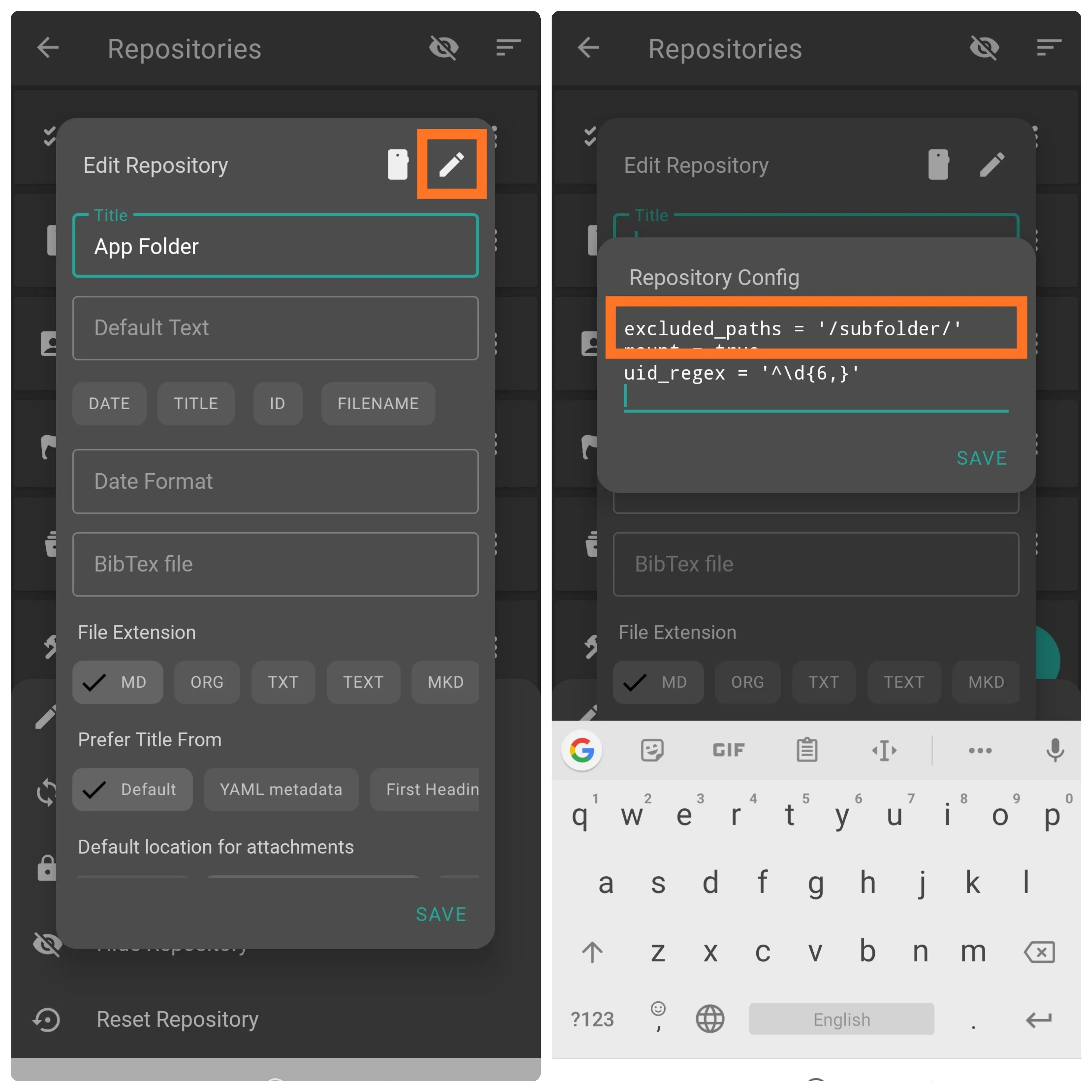 Exclude files and folders